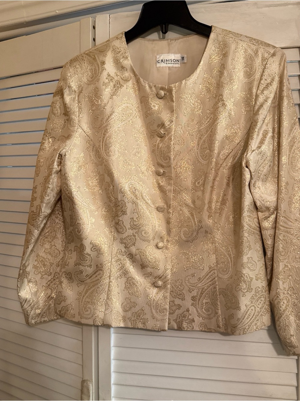 Crimson Cream Brocade Button-Front Blazer